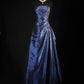 Marineblau Wunderschönes glänzendes Vintage-Mode-Schulterfreies, exquisites, langes Satin-Ballkleid mit Perlenbesatz, elegantes Partykleid, Abschlussballkleid nv3852