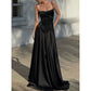 Schlichtes braunes A-Linien-Ballkleid mit Spaghettiträgern, Partykleid nv1713