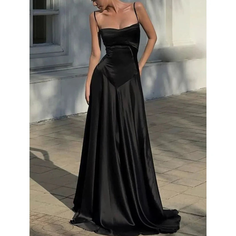 Schlichtes braunes A-Linien-Ballkleid mit Spaghettiträgern, Partykleid nv1713