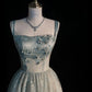 Blaues Vintage Elegantes A-Linie Spaghettiträger Tüll Spitze Satin Langes Ballkleid Abendkleid Formales Partykleid Ballkleid nv3758