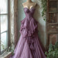 Lila Vintage Elegante A-Linie Herzausschnitt Exquisite Perlen Lange Tüll Ballkleid Abendkleid Brautkleid nv3771