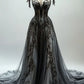 Robe de soirée élégante et raffinée en tulle et dentelle noire, longueur au sol, robe de mariée nv3770