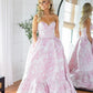 Rosa Mode Elegante Floral Lange Satin Ballkleid Abendkleid nv3624