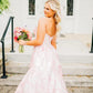 Rosa Mode Elegante Floral Lange Satin Ballkleid Abendkleid nv3624
