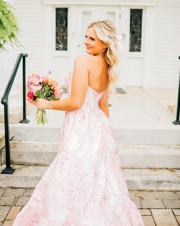 Rosa Mode Elegante Floral Lange Satin Ballkleid Abendkleid nv3624