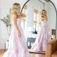 Rosa Mode Elegante Floral Lange Satin Ballkleid Abendkleid nv3624