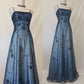Robe de soirée longue en satin et tulle bleu vintage, magnifique et délicate, dégradée, avec perles, style impérial, robe de bal, robe de soirée, robe de bal, nv4032