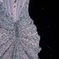 Silbernes, wunderschönes, exquisites, glänzendes Meerjungfrau-Kleid im Off-the-Shoulder-Stil mit Tüll und Strasssteinen, langes, mit Pailletten besetztes Ballkleid, formelles Abschlusskleid, Abendkleid nv3794