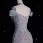 Silbernes, wunderschönes, exquisites, glänzendes Meerjungfrau-Kleid im Off-the-Shoulder-Stil mit Tüll und Strasssteinen, langes, mit Pailletten besetztes Ballkleid, formelles Abschlusskleid, Abendkleid nv3794