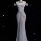 Silbernes, wunderschönes, exquisites, glänzendes Meerjungfrau-Kleid im Off-the-Shoulder-Stil mit Tüll und Strasssteinen, langes, mit Pailletten besetztes Ballkleid, formelles Abschlusskleid, Abendkleid nv3794