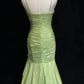 Robe de soirée longue verte vintage en satin à bretelles spaghetti et décolleté en cœur, style sirène, avec perles et paillettes, nv4167
