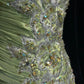 Robe de soirée longue verte vintage en satin à bretelles spaghetti et décolleté en cœur, style sirène, avec perles et paillettes, nv4167