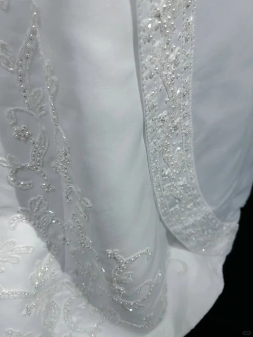 White A-line Beaded Satin Long Ball Gown Graduation Prom Dress Wedding Dress nv4292