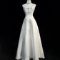White A-line Beaded Satin Long Ball Gown Graduation Prom Dress Wedding Dress nv4292