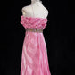 Pink Fashion Ruffled Mermaid Satin Beaded Long Ball Gown Evening Dress Beautiful Bride Wedding Dress nv4291