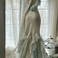Robe de soirée longue en mousseline de soie, style sirène, romantique, vintage, vert menthe, avec perles, à volants, style conte de fées, nv4109
