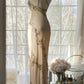 Robe moulante vintage champagne en mousseline de soie, asymétrique épaule dénudée, longue robe de bal perlée, robe de soirée, robe de bal de fin d'année, robe de soirée nv4110