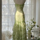 Grünes Meerjungfrau-Vintage-Kleid mit herzförmigem Ausschnitt und Perlen, mehrlagig, lang, Chiffon, Märchen-Ballkleid, Partykleid, nv4113
