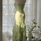 Grünes Meerjungfrau-Vintage-Kleid mit herzförmigem Ausschnitt und Perlen, mehrlagig, lang, Chiffon, Märchen-Ballkleid, Partykleid, nv4113