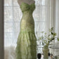 Grünes Meerjungfrau-Vintage-Kleid mit herzförmigem Ausschnitt und Perlen, mehrlagig, lang, Chiffon, Märchen-Ballkleid, Partykleid, nv4113