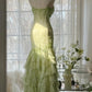 Grünes Meerjungfrau-Vintage-Kleid mit herzförmigem Ausschnitt und Perlen, mehrlagig, lang, Chiffon, Märchen-Ballkleid, Partykleid, nv4113