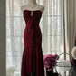 Vintage Red Mermaid Off-the-shoulder Long Chiffon Ball Gown Graduation Prom Dress Party Dress nv3761