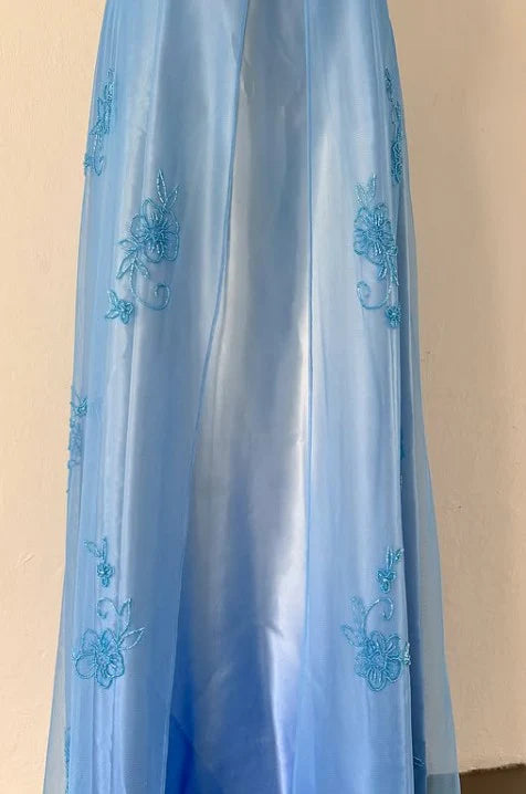 Blau/Rosa Exquisites Vintage-Abendkleid mit Perlenverzierung und Farbverlauf, langes Ballkleid, Partykleid, nv4272
