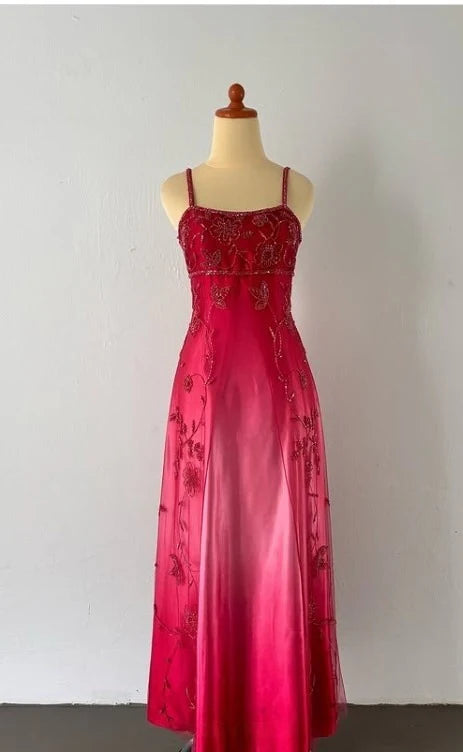 Blau/Rosa Exquisites Vintage-Abendkleid mit Perlenverzierung und Farbverlauf, langes Ballkleid, Partykleid, nv4272