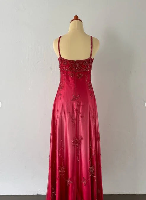 Blau/Rosa Exquisites Vintage-Abendkleid mit Perlenverzierung und Farbverlauf, langes Ballkleid, Partykleid, nv4272