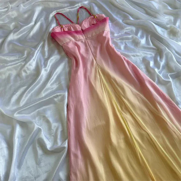Robe de soirée longue en mousseline de soie à bretelles spaghetti colorées, robe de bal nv4342