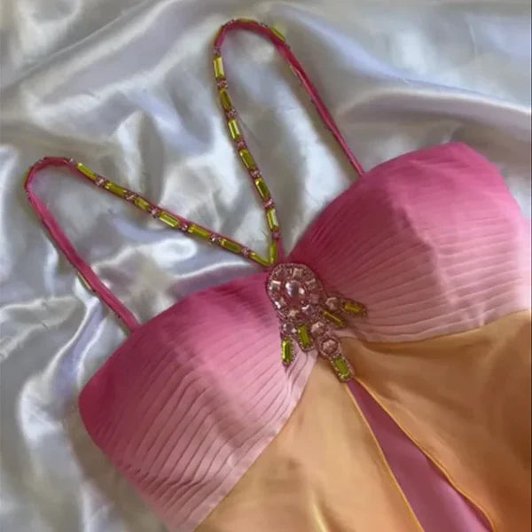 Robe de soirée longue en mousseline de soie à bretelles spaghetti colorées, robe de bal nv4342