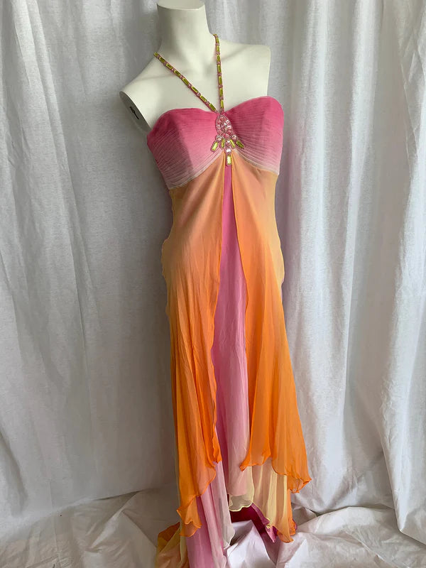 Robe de soirée longue en mousseline de soie à bretelles spaghetti colorées, robe de bal nv4342