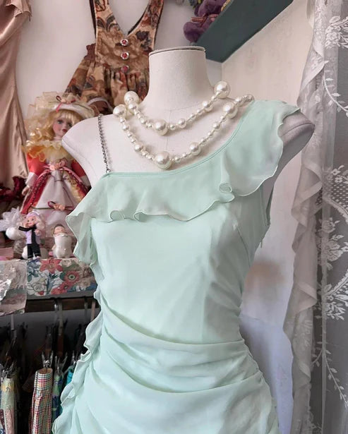 Mintgrünes Homecoming-Kleid, süßes Chiffon-Rüschen-Kurz-Partykleid, nv4302