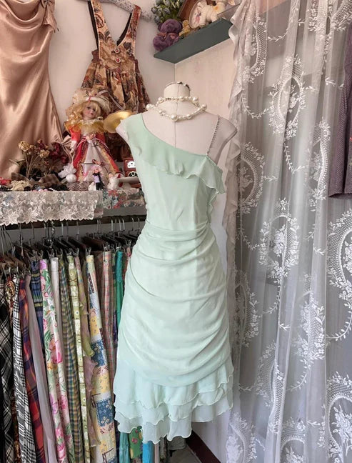 Mintgrünes Homecoming-Kleid, süßes Chiffon-Rüschen-Kurz-Partykleid, nv4302