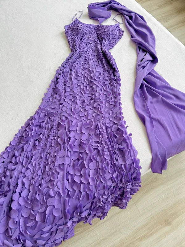 Purple Elegant Spaghetti Strap Long Chiffon Party Dress Birthday Dress Holiday Dress Evening Dress nv4343