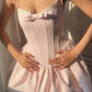 Robe de bal rose à bretelles spaghetti, coupe trapèze, courte, en satin, nv4267