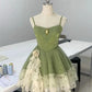 Grün/Burgunderrotes Homecoming-Kleid mit Spaghettiträgern, A-Linie, kurz, Tüll, Ballkleid, nv4265