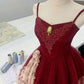 Grün/Burgunderrotes Homecoming-Kleid mit Spaghettiträgern, A-Linie, kurz, Tüll, Ballkleid, nv4265