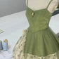 Grün/Burgunderrotes Homecoming-Kleid mit Spaghettiträgern, A-Linie, kurz, Tüll, Ballkleid, nv4265