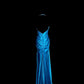 Robe de soirée longue en satin bleu à dos nu et perles, robe de remise de diplôme nv4402