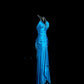 Robe de soirée longue en satin bleu à dos nu et perles, robe de remise de diplôme nv4402