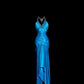 Robe de soirée longue en satin bleu à dos nu et perles, robe de remise de diplôme nv4402