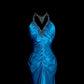 Robe de soirée longue en satin bleu à dos nu et perles, robe de remise de diplôme nv4402