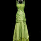 Green floral beaded backless long satin ball gown evening gown graduation dress nv4401