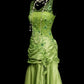 Green floral beaded backless long satin ball gown evening gown graduation dress nv4401