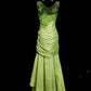 Green floral beaded backless long satin ball gown evening gown graduation dress nv4401