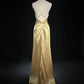 Gelbes, perlenbesetztes langes Vintage-Satin-Ballkleid, Abendkleid, Abschlusskleid, nv4399