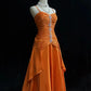 Orange Beaded Long Vintage Satin Prom Gown Evening Gown Graduation Dress nv4398