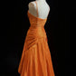 Orange Beaded Long Vintage Satin Prom Gown Evening Gown Graduation Dress nv4398