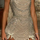 Silbernes, wunderschönes, luxuriöses, atemberaubendes, figurbetontes, kurzes Ballkleid mit Perlenbesatz, Heimkehrkleid, Geburtstagskleid, nv4795